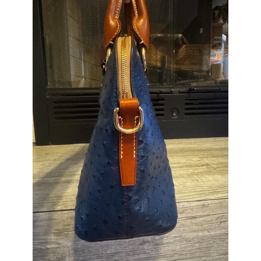Two piece set- Dooney & Bourke Embossed Ostrich leather Satchel wallet teal blue - Picture 7 of 16